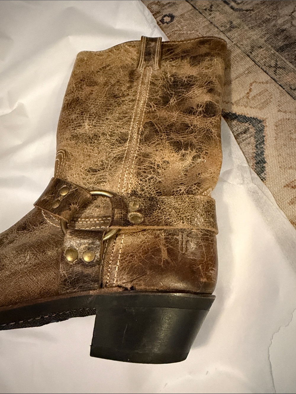 Frye Harness 12R Boots Women’s Distressed Tan brown Leather 9.5 - Picture 10 of 14